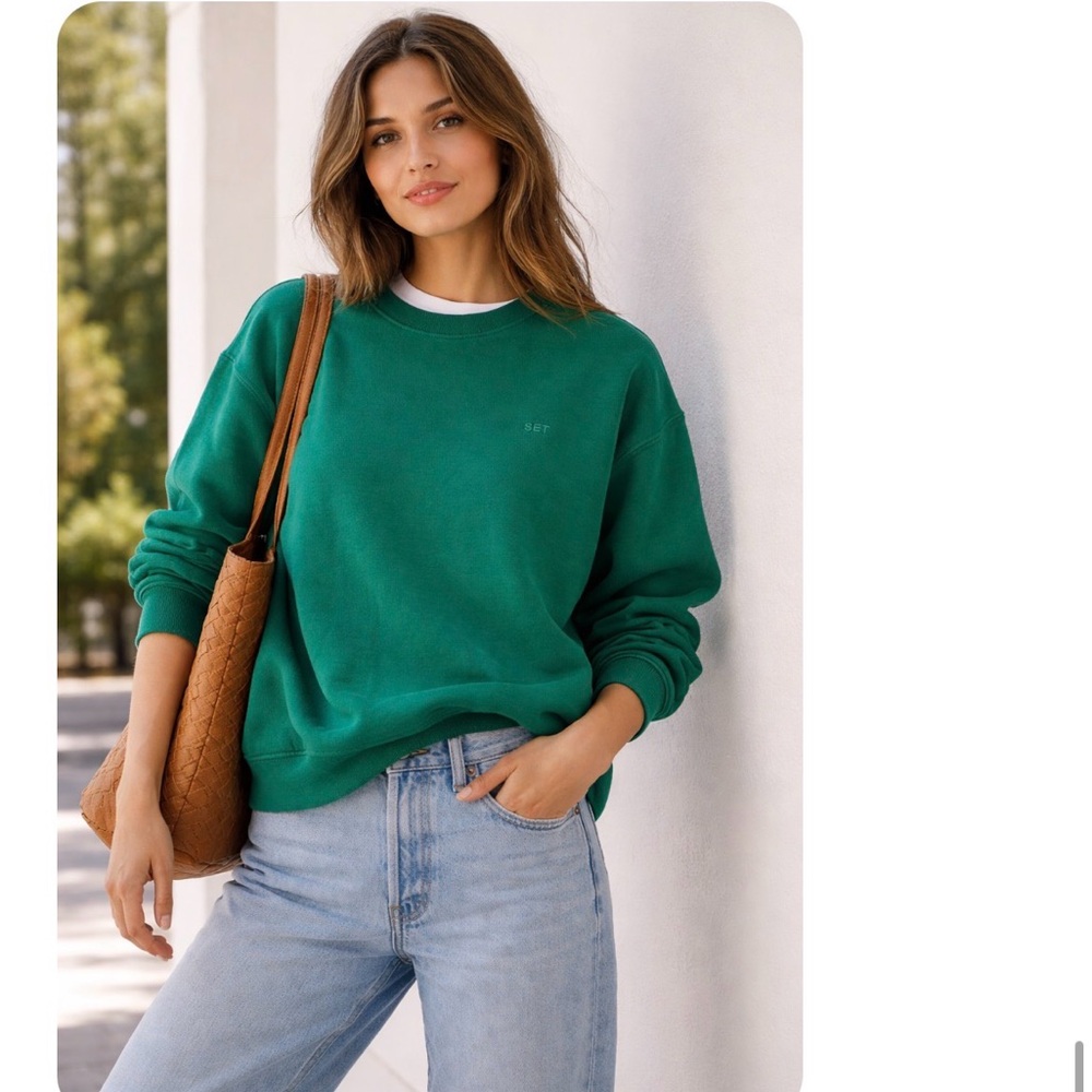 SET active Kelly emerald green 100% cotton crewneck Sweatshirt made in USA S